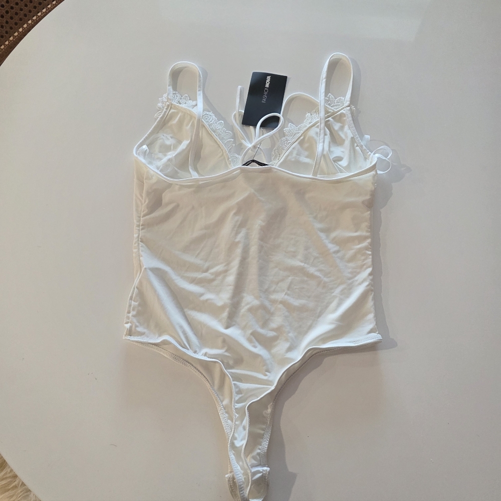 Fashion Nova White Lace-Up V-Neck Bodysuit - Picture 6 of 15